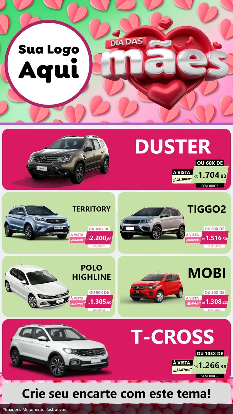 Modelo de TV para TV Vertical com o tema Dia das Mães para Concessionaria de Carros