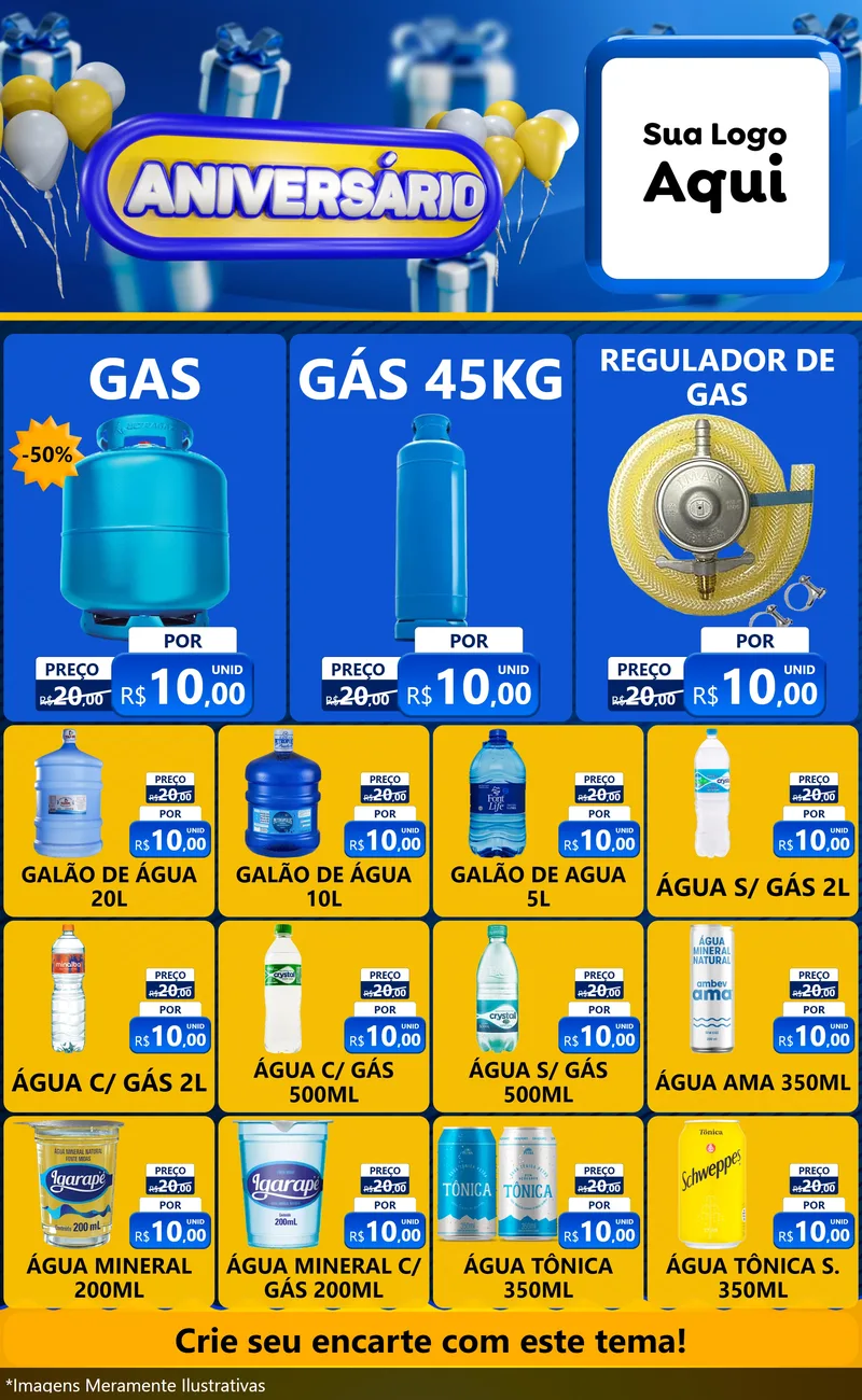 Modelo de Encarte para Encarte Grande com o tema Aniversário para Água e gás