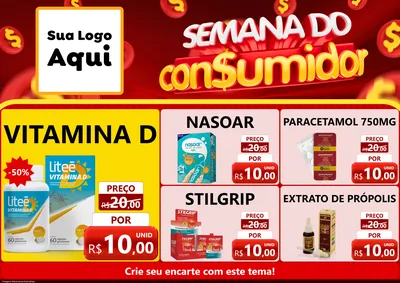 Modelo de Encarte para Encarte A4 Horizontal com o tema Semana do Consumidor para Farmácia