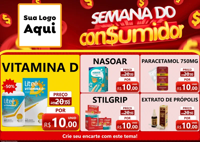 Modelo de Encarte para Encarte A4 Horizontal com o tema Semana do Consumidor para Farmácia