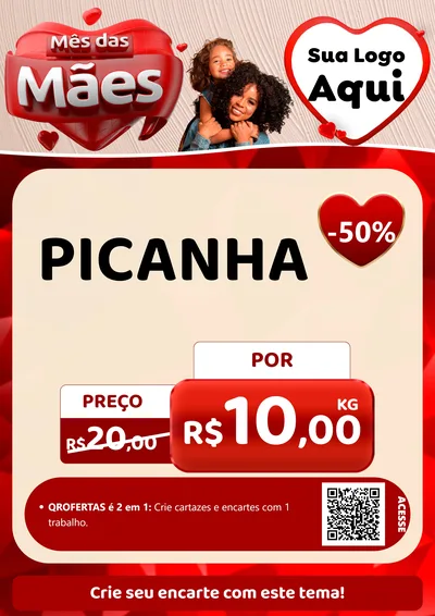 Modelo de Cartaz para Cartaz A4 Vertical com o tema Mês das Mães para Açougue