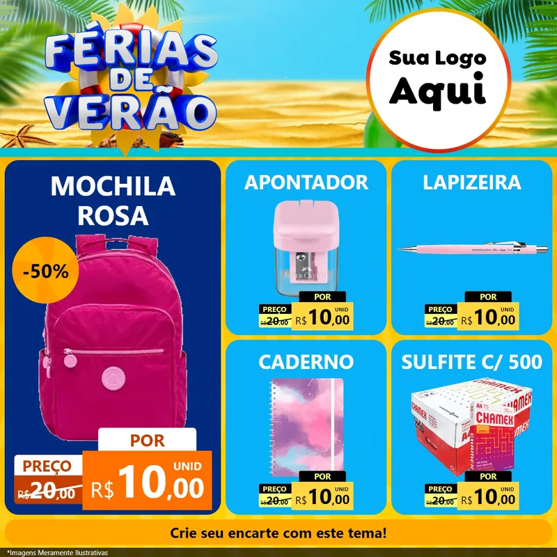 Modelo de Rede Social para Feed Facebook com o tema Férias de Verão para Papelaria