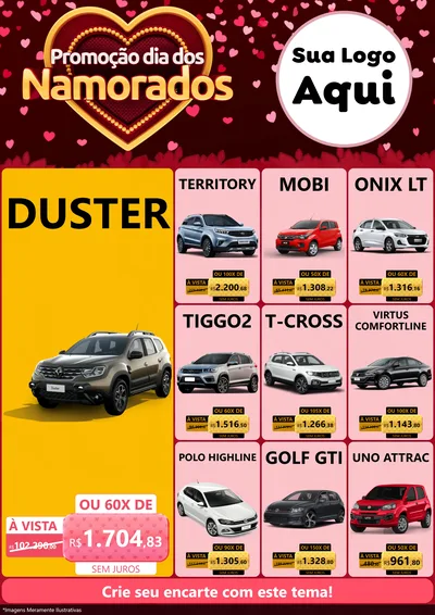 Modelo de Encarte para Encarte A4 Vertical com o tema Promoção Dia Dos Namorados para Concessionaria de Carros