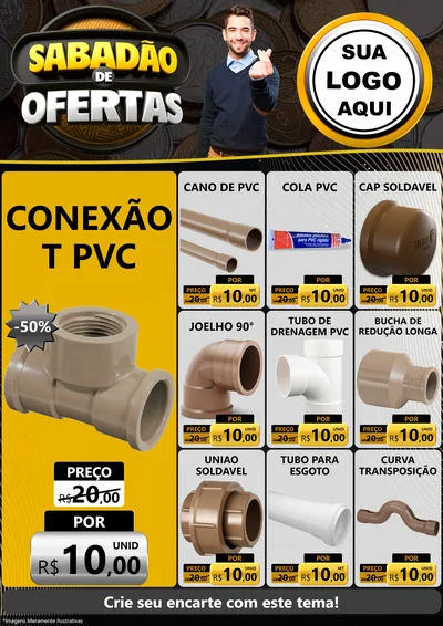 Modelo de Encarte para Encarte A4 Vertical com o tema Sabadão de Ofertas para Tubos e conexões