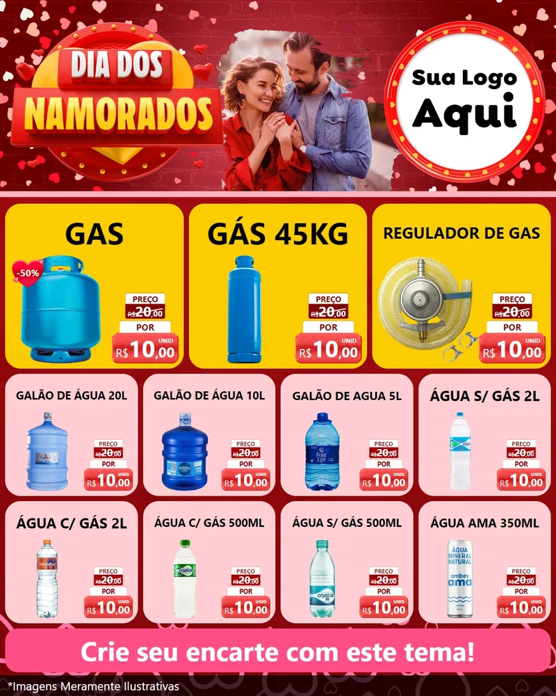 Modelo de Rede Social para Feed Instagram com o tema Dia Dos Namorados para Água e gás