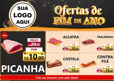 Modelo de Encarte para Encarte A4 Horizontal com o tema Ofertas de Fim de Ano para Açougue