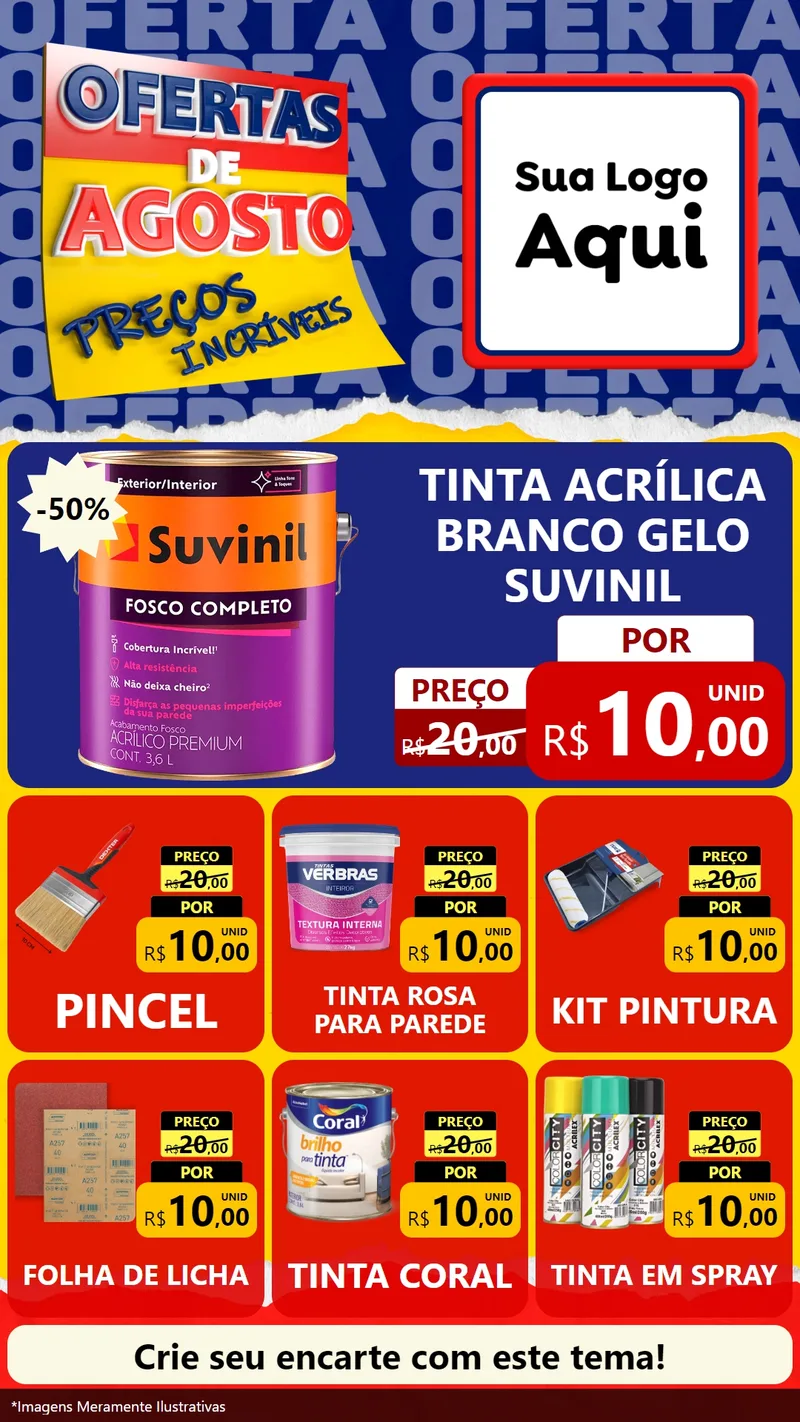 Modelo de Rede Social para Stories com o tema Ofertas de Agosto - Preços Incríveis para Tintas e Ferramentas