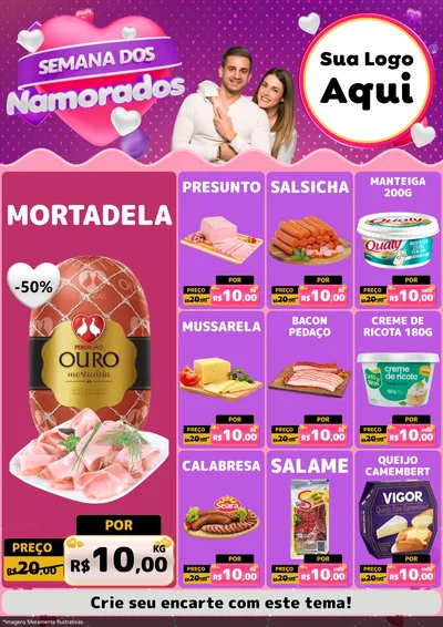 Modelo de Encarte para Encarte A4 Vertical com o tema Semana dos Namorados para Frios e Laticínios