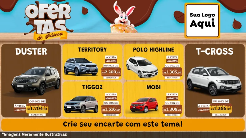 Modelo de TV para TV Horizontal com o tema Ofertas de Páscoa para Concessionaria de Carros