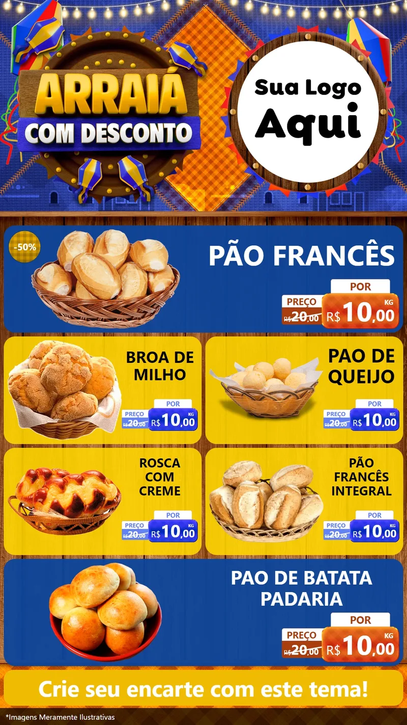 Modelo de TV para TV Vertical com o tema Arraiá Com Desconto para Padaria
