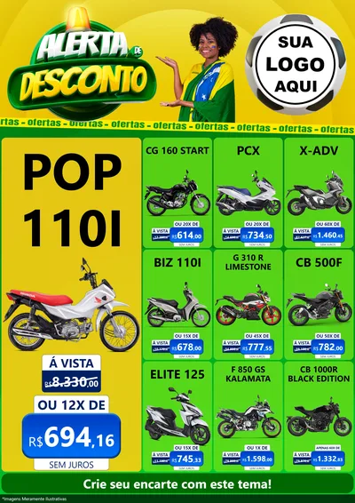 Modelo de Encarte para Encarte A4 Vertical com o tema Alerta de Desconto para Concessionaria de Motos
