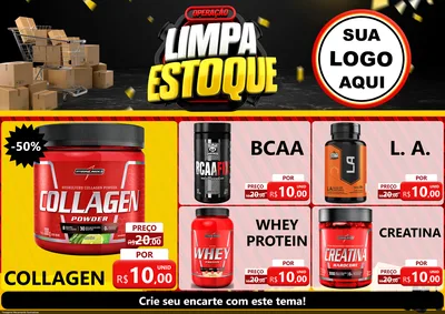 Modelo de Encarte para Encarte A4 Horizontal com o tema Operação Limpa Estoque para Suplementos alimentares