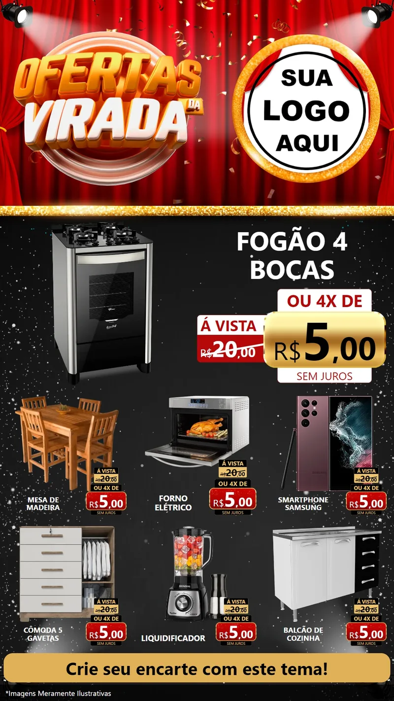 Modelo de Rede Social para Stories com o tema Ofertas da Virada para Móveis e Eletro