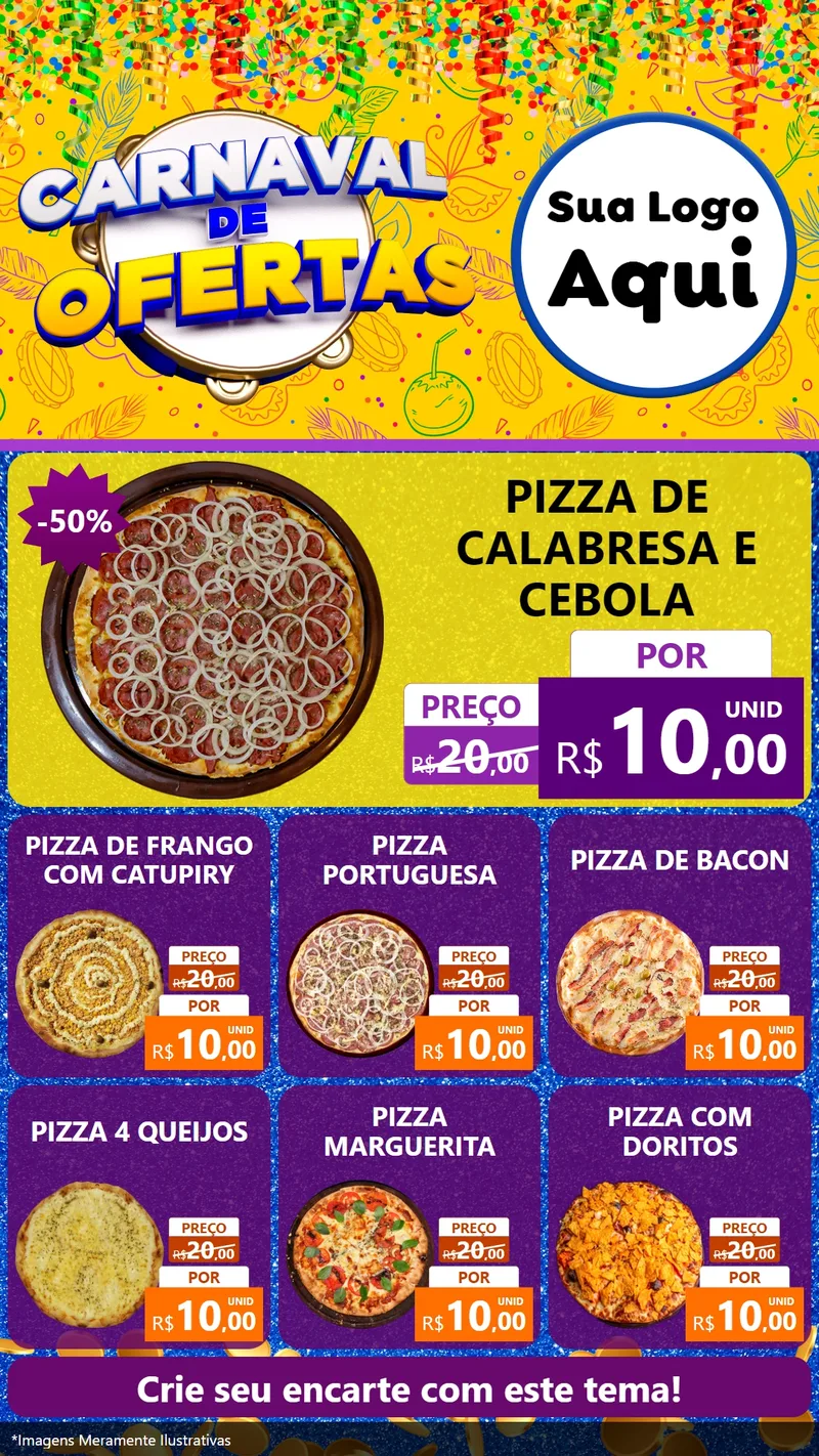 Modelo de Rede Social para Stories com o tema Carnaval de Ofertas para Pizzaria