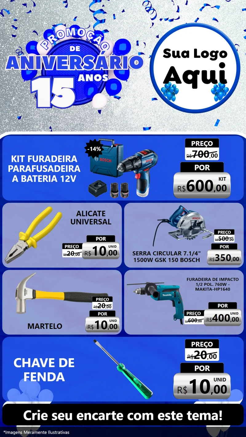 Modelo de TV para TV Vertical com o tema Promoção de Aniversário - 15 Anos para Maquinas e Ferramentas