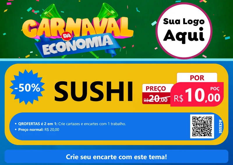 Modelo de Cartaz para Cartaz A4 Horizontal com o tema Carnaval da Economia para Comida japonesa