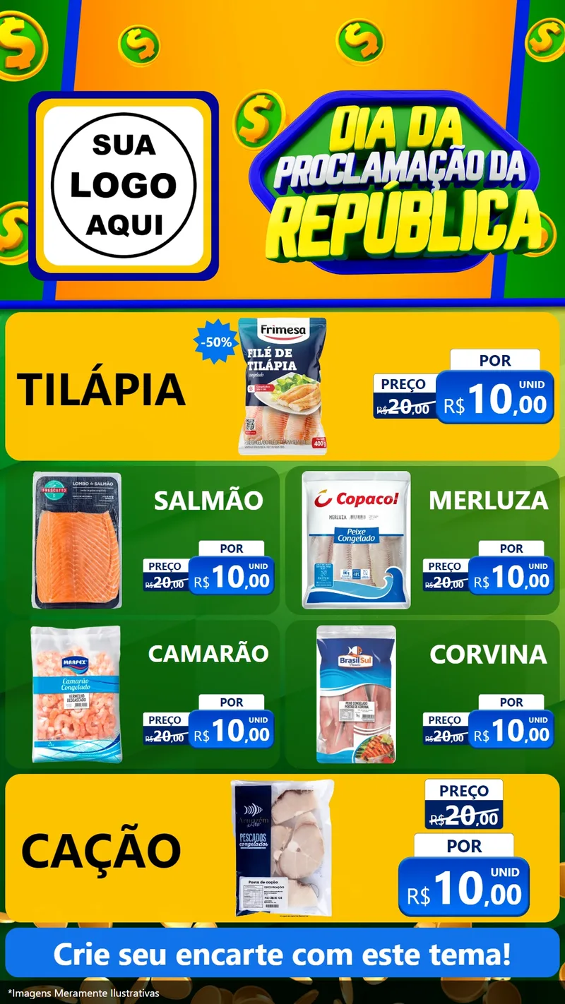 Modelo de TV para TV Vertical com o tema Dia Da Proclamação da República para Peixaria