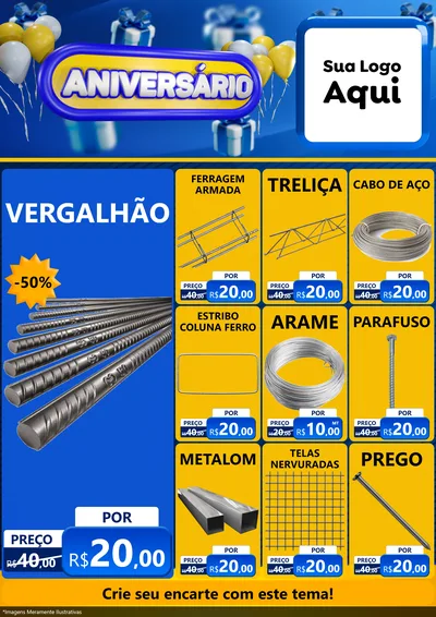 Modelo de Encarte para Encarte A4 Vertical com o tema Aniversário para Ferragens