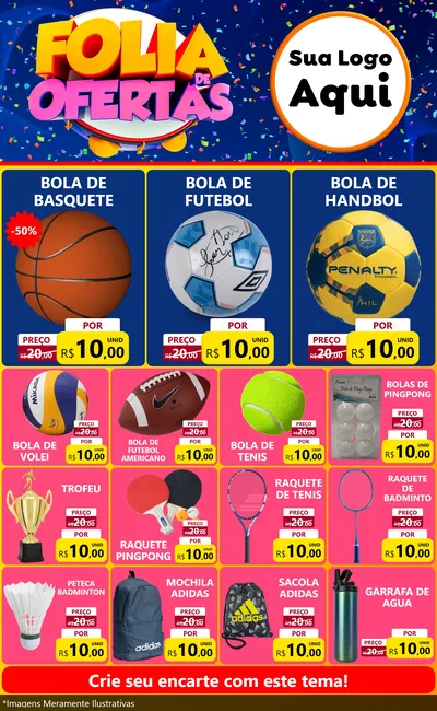 Modelo de Encarte para Encarte Grande com o tema Folia de Ofertas para Artigos Esportivos