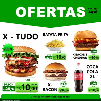 Modelo de Rede Social para Feed Facebook com o tema Ofertas Verde Cartaz para Hamburgueria