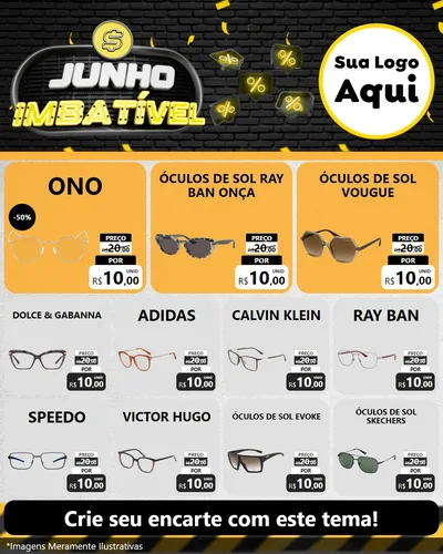 Modelo de Rede Social para Feed Instagram com o tema Junho Imbatível para Óticas