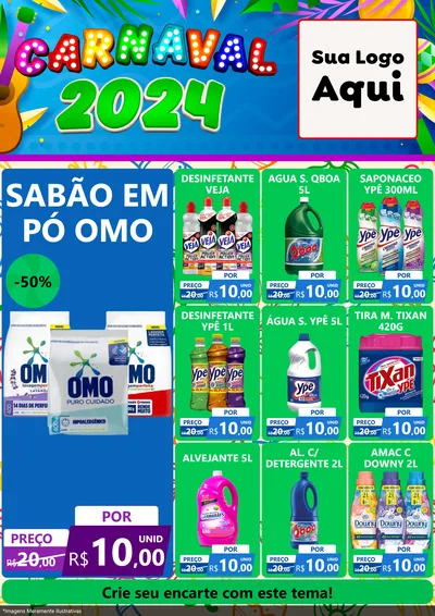 Modelo de Encarte para Encarte A4 Vertical com o tema Carnaval 2027 para Produtos de Limpeza