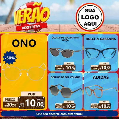 Modelo de Rede Social para Feed Facebook com o tema Verão de Ofertas para Óticas