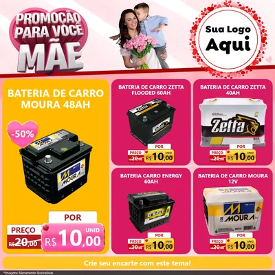 Modelo de Rede Social para Feed Facebook com o tema Promoção Para Você Mãe para Baterias Elétricas