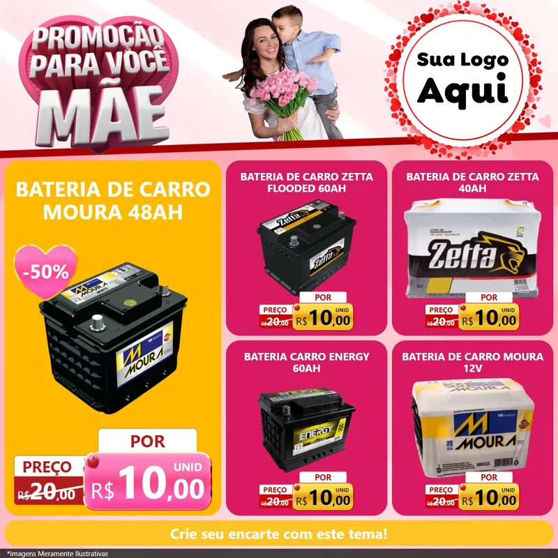 Modelo de Rede Social para Feed Facebook com o tema Promoção Para Você Mãe para Baterias Elétricas