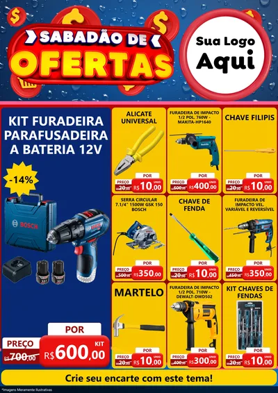 Modelo de Encarte para Encarte A4 Vertical com o tema Sabadão de Ofertas para Maquinas e Ferramentas