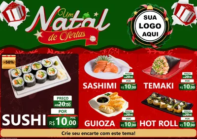 Modelo de Encarte para Encarte A4 Horizontal com o tema Um Natal de Ofertas para Comida japonesa