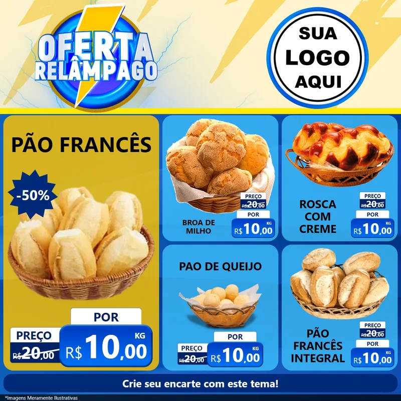 Modelo de Rede Social para Feed Facebook com o tema Oferta Relâmpago para Padaria