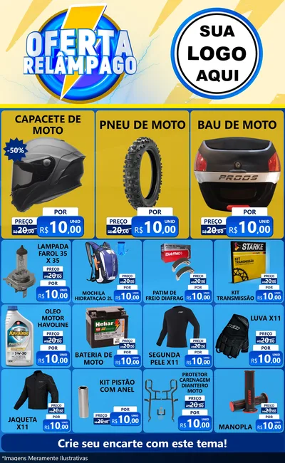 Modelo de Encarte para Encarte Grande com o tema Oferta Relâmpago para Moto peças