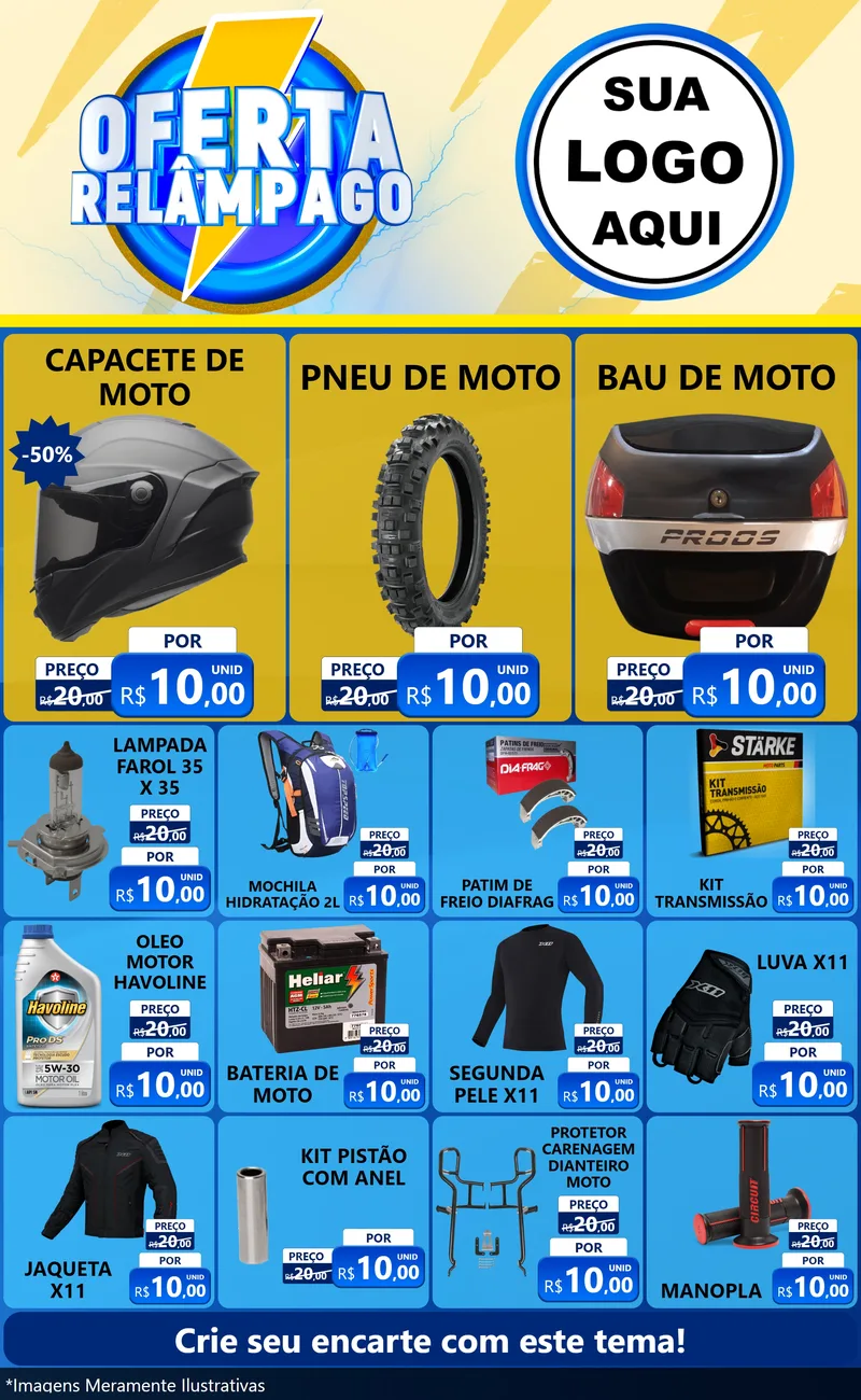Modelo de Encarte para Encarte Grande com o tema Oferta Relâmpago para Moto peças