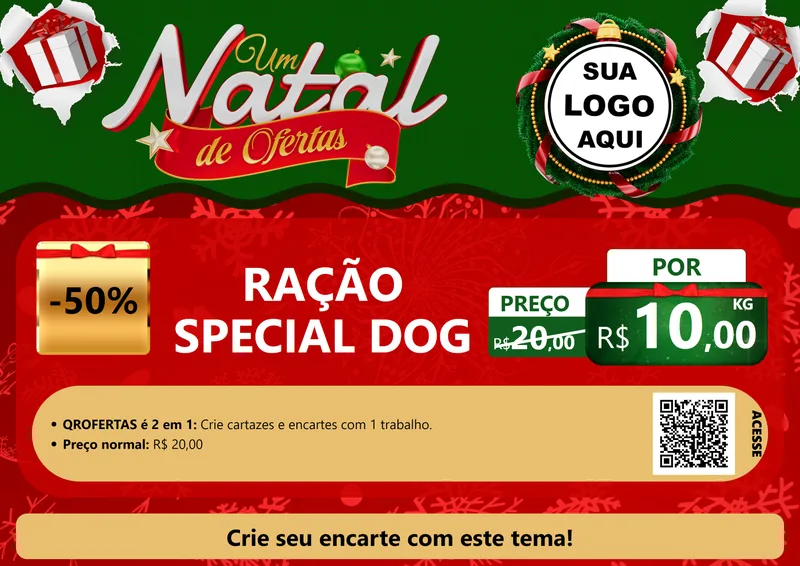 Modelo de Cartaz para Cartaz A4 Horizontal com o tema Um Natal de Ofertas para Pet Shop