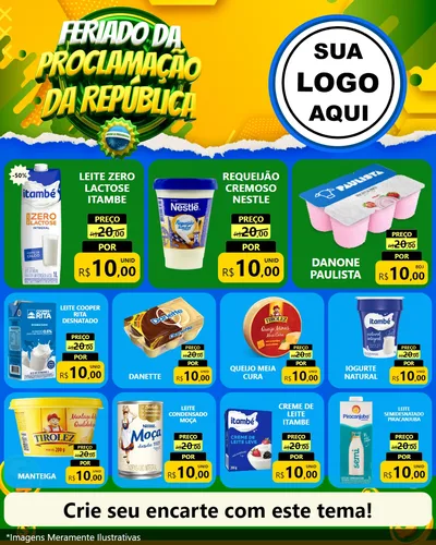 Modelo de Rede Social para Feed Instagram com o tema Feriado da Proclamação da República para Frios e Laticínios