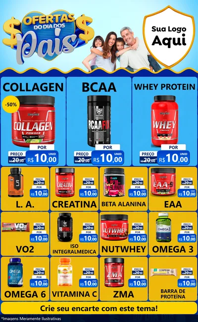 Modelo de Encarte para Encarte Grande com o tema Ofertas do Dia dos Pais para Suplementos alimentares
