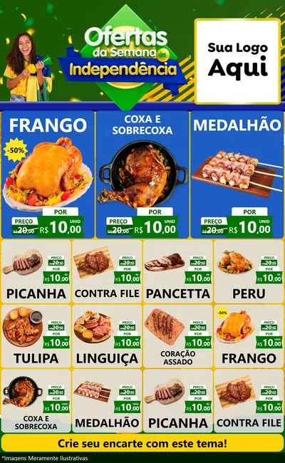 Modelo de Encarte para Encarte Grande com o tema Ofertas da Semana da Independência para Assados
