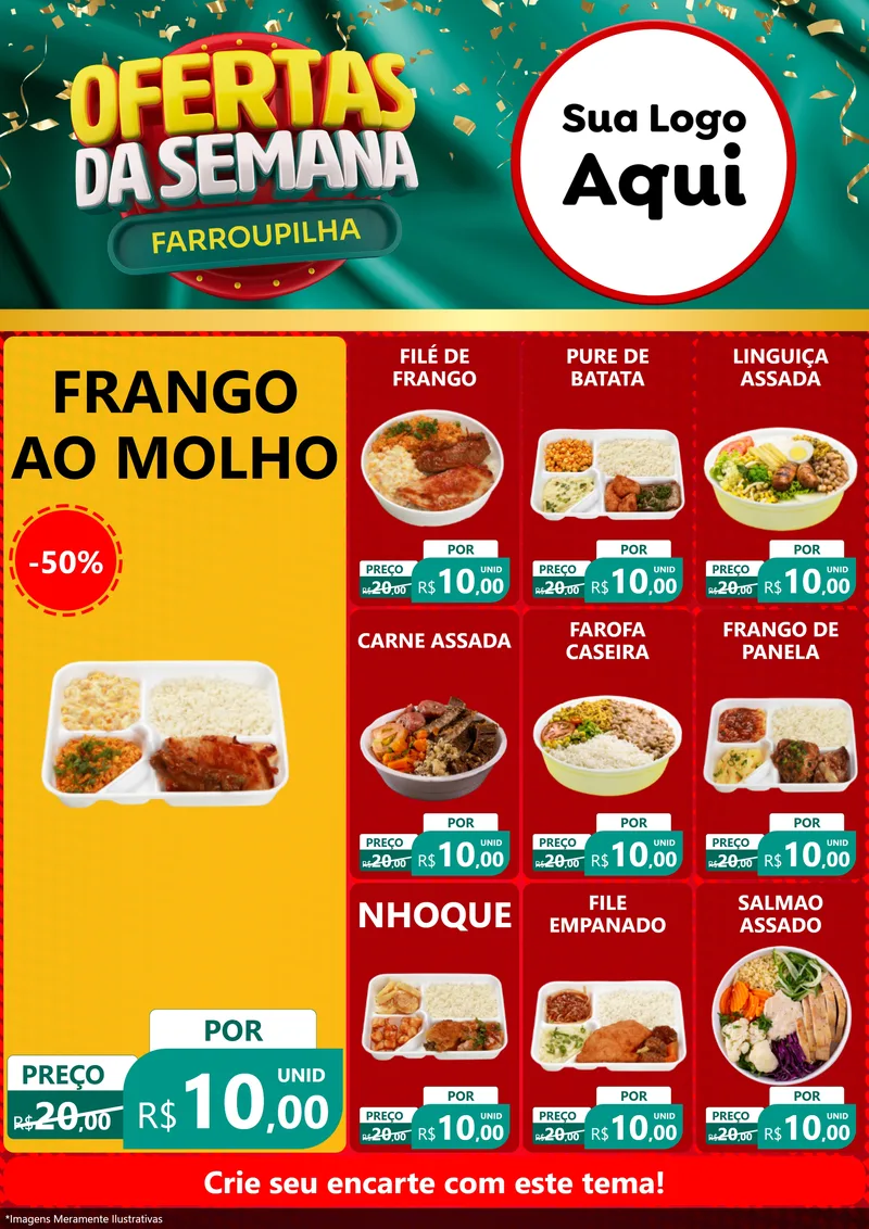 Modelo de Encarte para Encarte A4 Vertical com o tema Ofertas da Semana Farroupilha para Restaurante