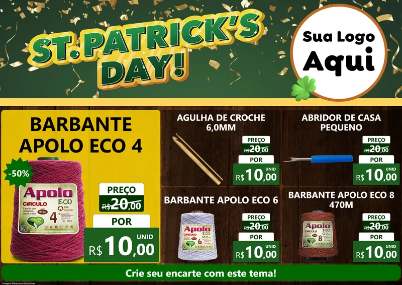 Modelo de Encarte para Encarte A4 Horizontal com o tema St Patriks Day para Armarinho e Aviamentos