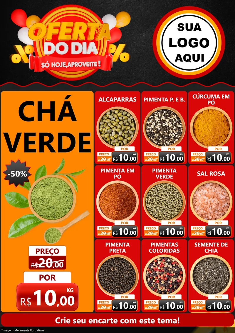 Modelo de Encarte para Encarte A4 Vertical com o tema Oferta do Dia - Só hoje, Aproveite! para Produtos Naturais