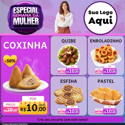 Modelo de Rede Social para Feed Facebook com o tema Especial Semana da Mulher para Salgadaria