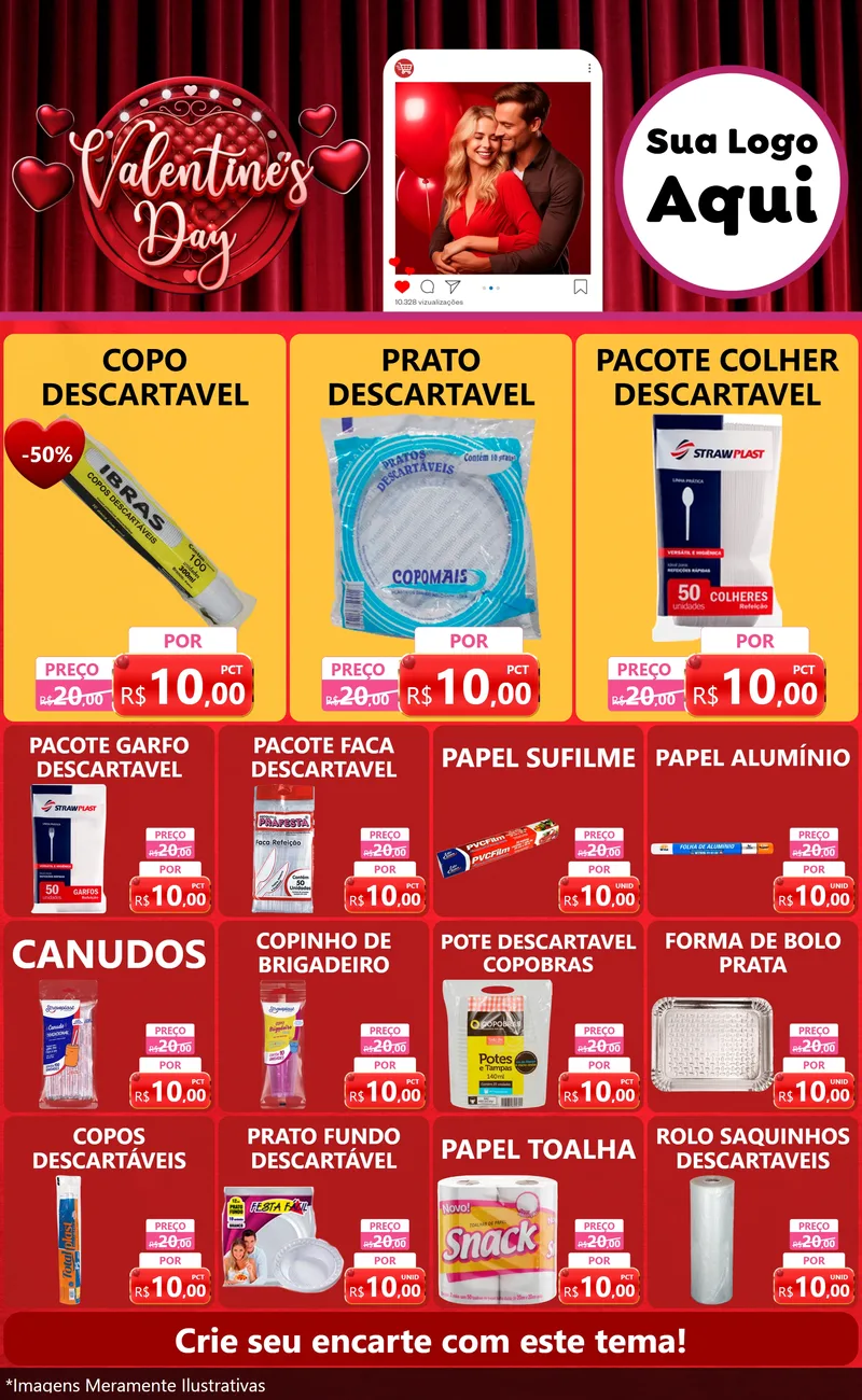 Modelo de Encarte para Encarte Grande com o tema Valentine's Day para Embalagens