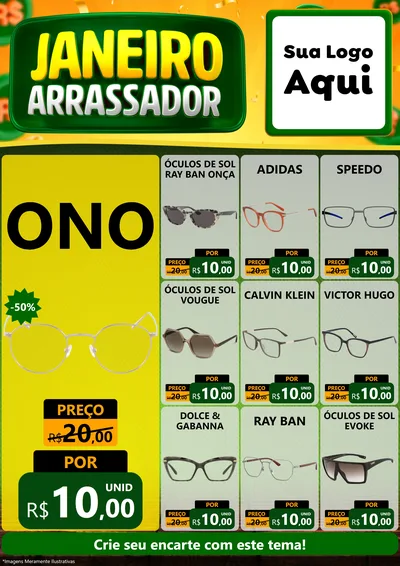 Modelo de Encarte para Encarte A4 Vertical com o tema Janeiro Arrasador para Óticas