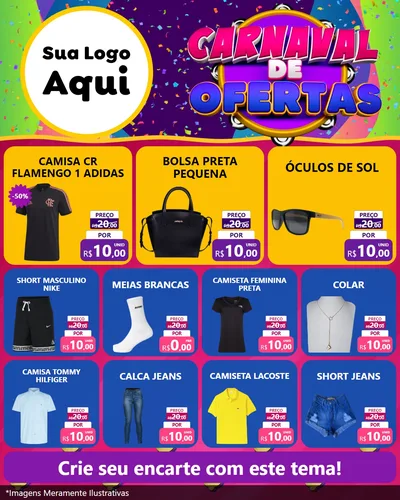 Modelo de Rede Social para Feed Instagram com o tema Carnaval de Ofertas para Roupas e acessórios