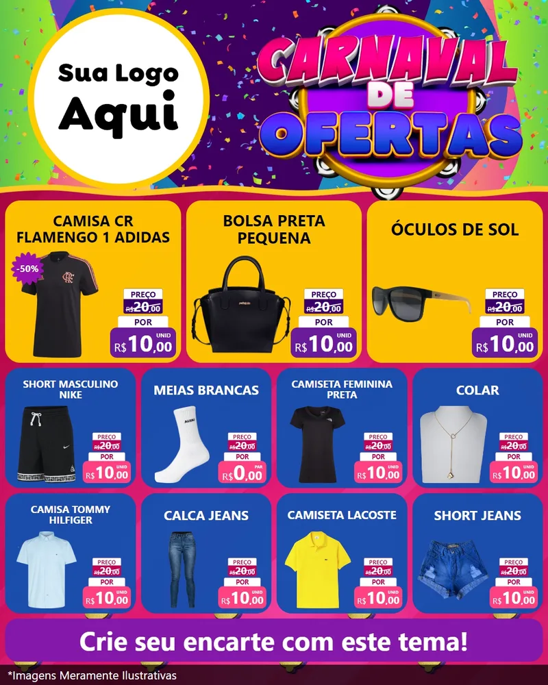 Modelo de Rede Social para Feed Instagram com o tema Carnaval de Ofertas para Roupas e acessórios