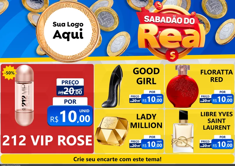 Modelo de Encarte para Encarte A4 Horizontal com o tema Sabadão do Real para Perfumes