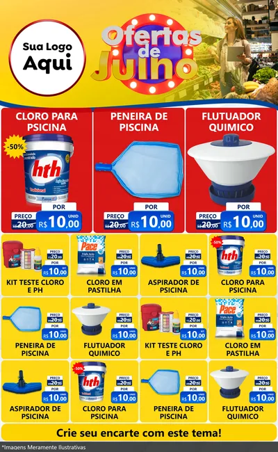 Modelo de Encarte para Encarte Grande com o tema Ofertas de Julho para Produtos para Piscina