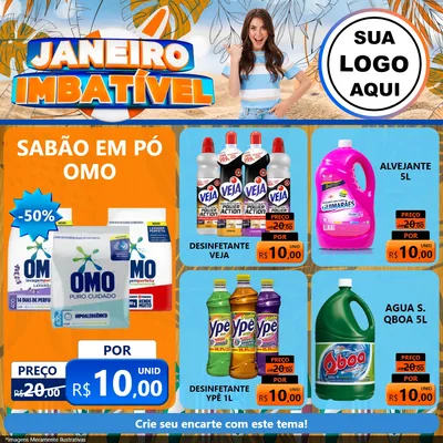 Modelo de Rede Social para Feed Facebook com o tema Janeiro Imbatível para Produtos de Limpeza
