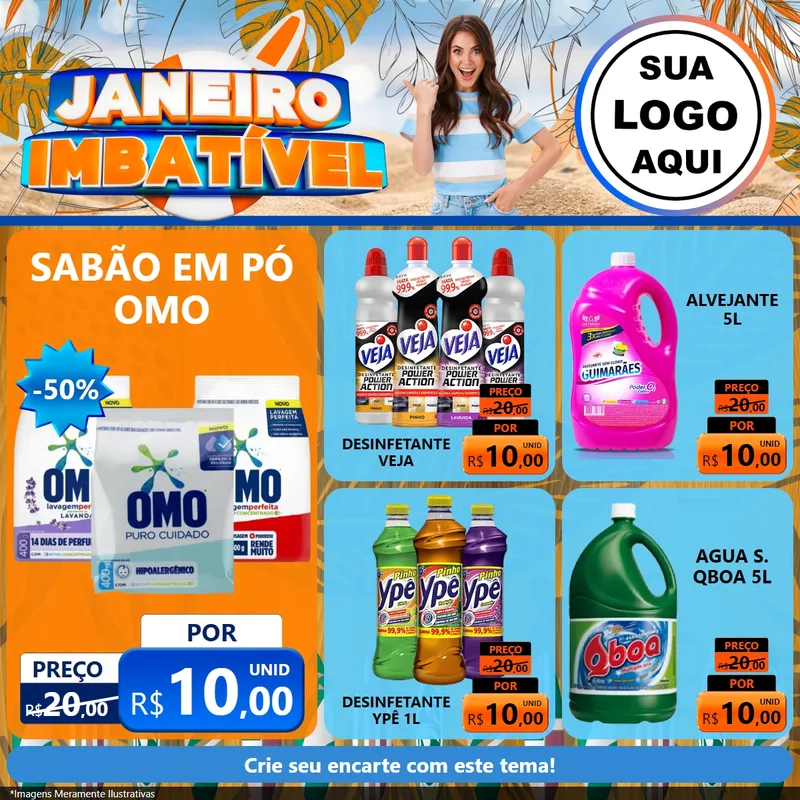Modelo de Rede Social para Feed Facebook com o tema Janeiro Imbatível para Produtos de Limpeza